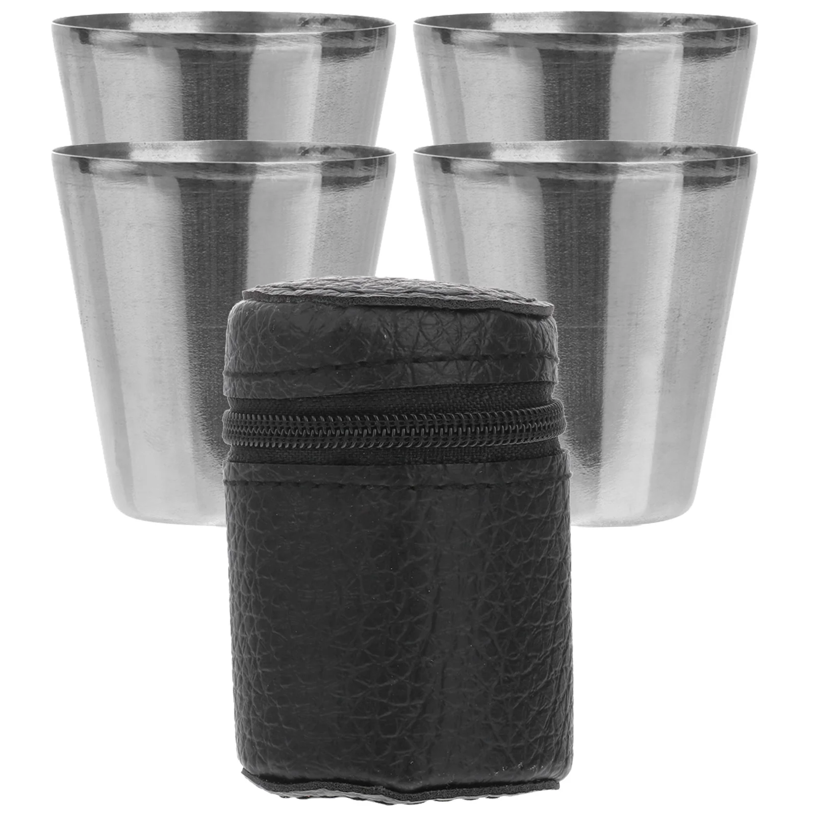 

4 Portable Stainless Steel Cups 30ml Capacity Black Case Camping Hiking Outdoor Sports Party Metal Drinkware