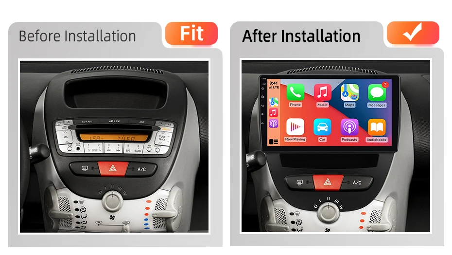 AWESAFE Android Autoradio für Peugeot 107 2005-2014 mit Wireless CarPlay und Android Auto GPS-Navigation Smart System BT FM DSP – Detail 3