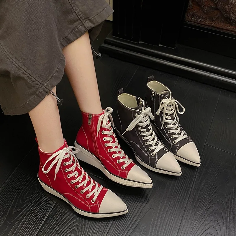 Spring and Autumn Fashion Wedge Women's Sneakers Comfort Casual Loafers 2026 New Pointed Toe Zipper Women Shoes Tenis De Mujer