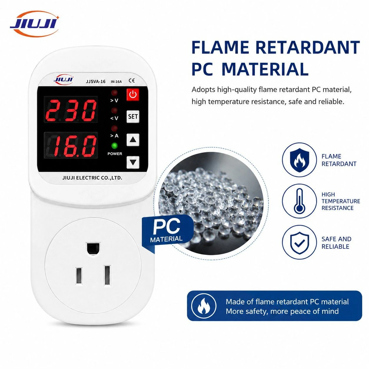 JIUJI 16A Thailand Single Phase Fridge Socket Switch AC 110V 220V Copper PC LED Display Voltage Current Protector Socket