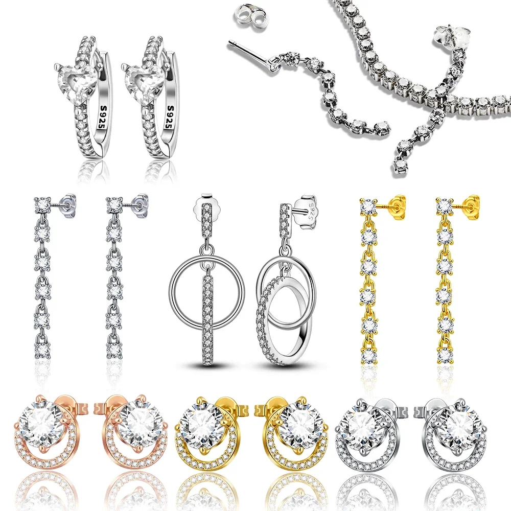 

Женские серьги-подвески из серебра 925 пробы, с 8 камнями