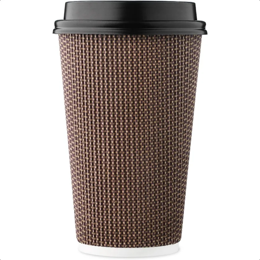 

Harvest Pack [85 SET] 16 oz Insulated Coffee Cups w Lids DoubleWalled Paper Brown Geometric Design For Tea Hot Drinks Ripple C