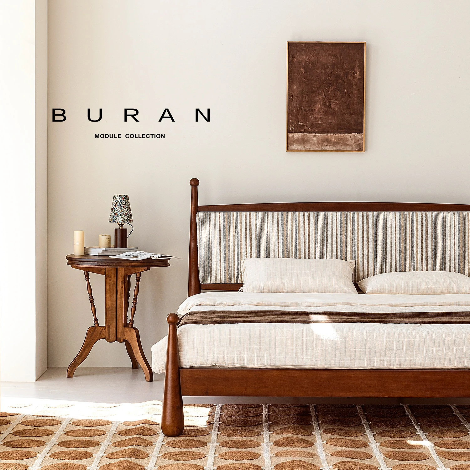 Wild persimmon Wusu bed fabric removable and washable soft bag ash wood low end 1.8 meters solid wood bed