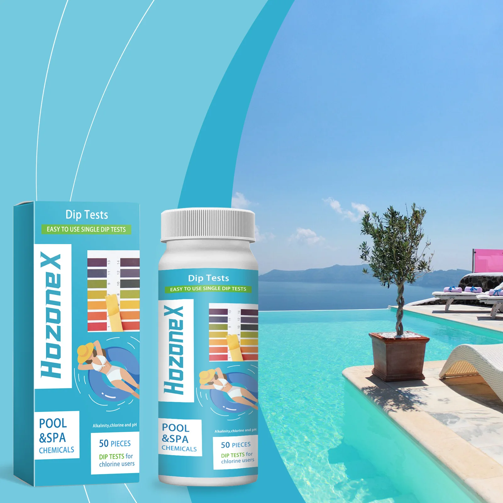3-in-1 Pool pH Test Strips, Accurate Color Chart Comparison, Simple Water Quality Test Strips for Swimming Pool Water Testing