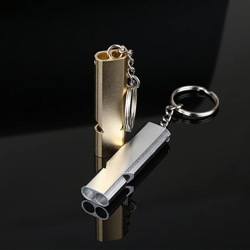 Alumínio Segurança Dual-Tube Whistle, Emergência Keychain Tool, Outdoor Caminhadas Camping