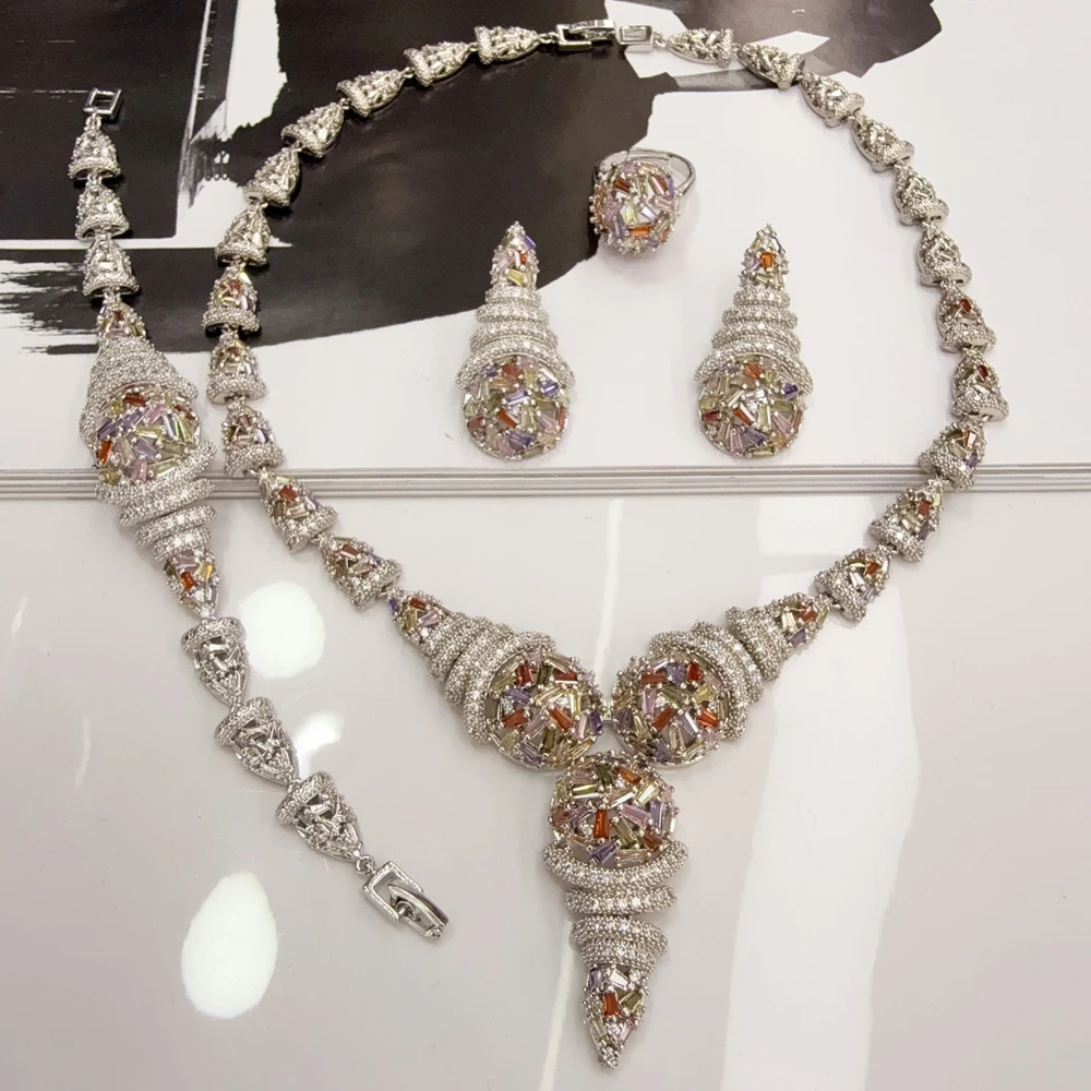 EMMA العصرية 4 قطعة مجموعة مجوهرات الزفاف الأفريقية الهندسية للنساء حفل زفاف النيجيري دبي قلادة طقم من الحلقان #2