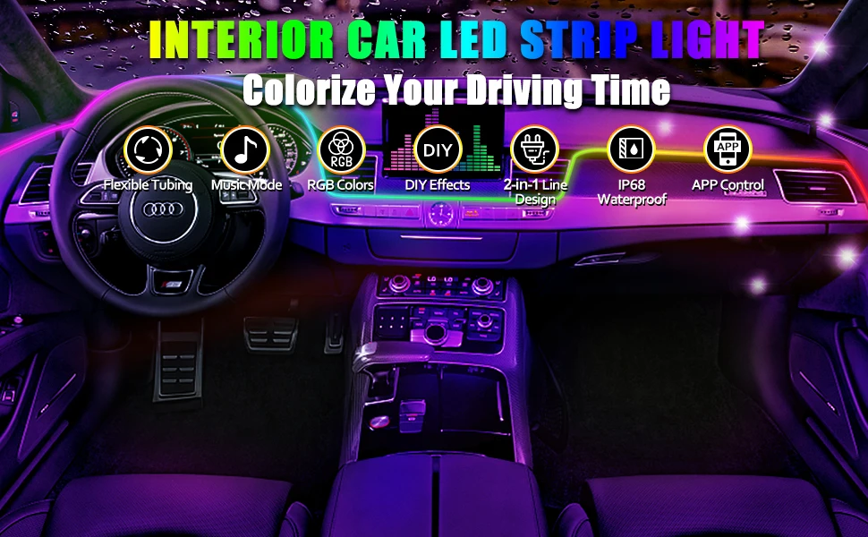 18-in-1 128 Farbige RGB-Symphonie Auto-Ambiente-Innenbeleuchtung Universelle Mehrfachmodi Dekorative Atmosphärenlichter App-Steuerung – Detail 3
