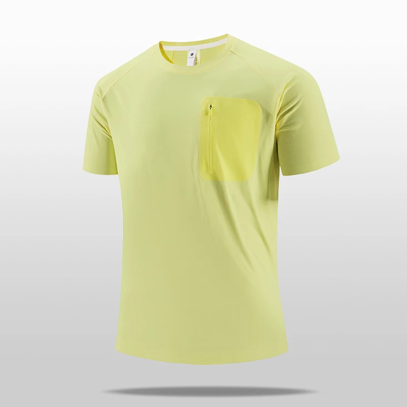 

2025 Summer Men's Stretch Cotton Pocket T-Shirt Solid Color Crew Neck Casual Top 4 Colors t shirts for man