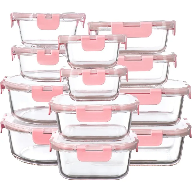 

12 Pack Glass Storage Containers with Lids, Leak-Proof Meal Prep Containers, Dishwasher/Microwave/Oven/Freezer Safe