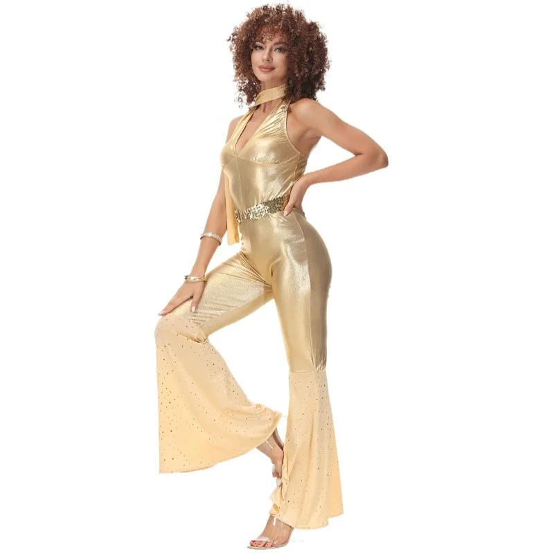 Halloween Disco Dance Anzug Gold Eming Einteiler Bar Festival Aktivitäten Retro Konzert Par Damen Kostüm Bühnenkleidung