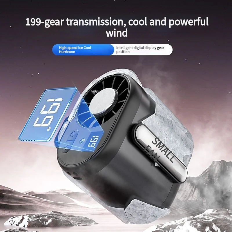 New Aluminum Waist Hanging Fan 199 Adjustable Wind Speed Ice Compress Cooling with LED Flashlight Portable Outdoor Camping Worki