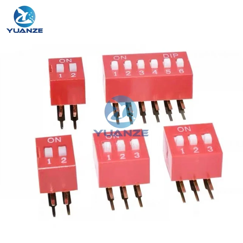 10PCS red 1/2/3/4/5/6/8/10/12 Position bits dip TOGGLE switch doule Row PITCH 2.54MM Slide Switches Right Angle Vertical