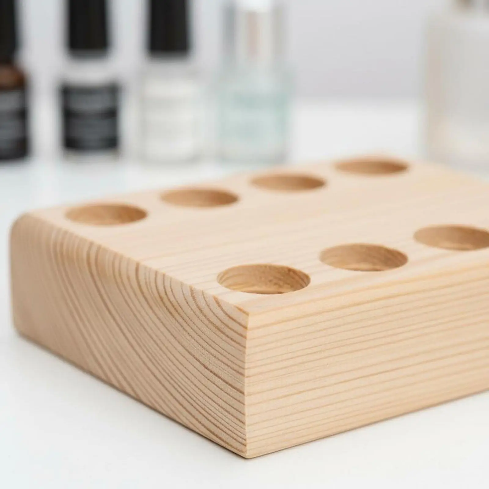 Desktop Display Shelf Wooden Essential Oil Rack Multi-hole Organizer Storage Stand for Home Office Makeup Station
