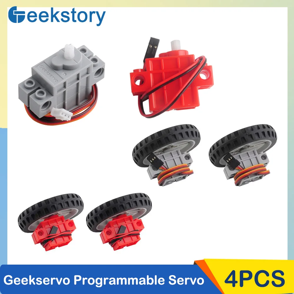 4pcs/Set Geek Programmable Servo Wheel Motor Power Functions  Servos Assembled Bricks DIY Parts For Smart Car/Robot Model Toys