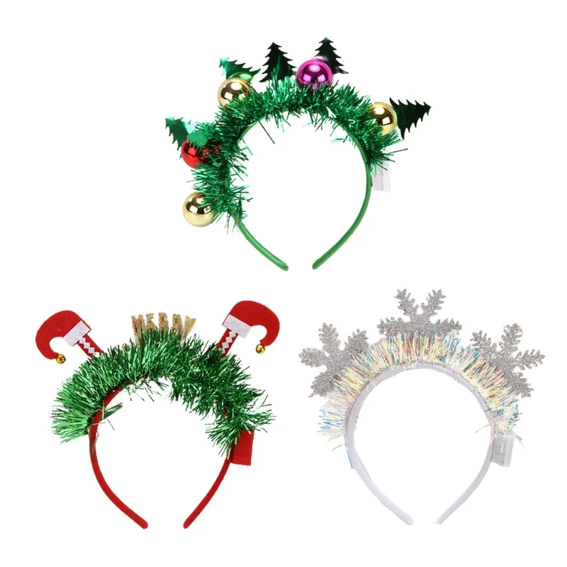 Christmas Headbands Lighted Headband Headwear Xmas Ornaments Decorations Party Cosplay Photograph Props Costume Accessories for