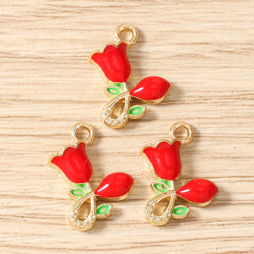 Tusember 20 Stück 11*12mm Niedliche Rosenblüten-Anhänger für Schmuckherstellung DIY Halskette Ohrringe Armband Handgemachtes Zubehör – Detail 7
