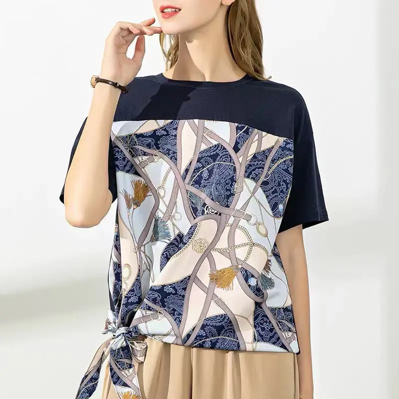 T-shirt décontracté grande taille pour femme avec ceinture, effet amincissant, pour l'été 2025