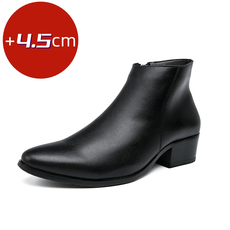 

Chelsea Boots Height Increasing Shoes Men Wedding Dress Shoes Formal Man Ankle Business Winter Elegant Slip-on Zip Martin