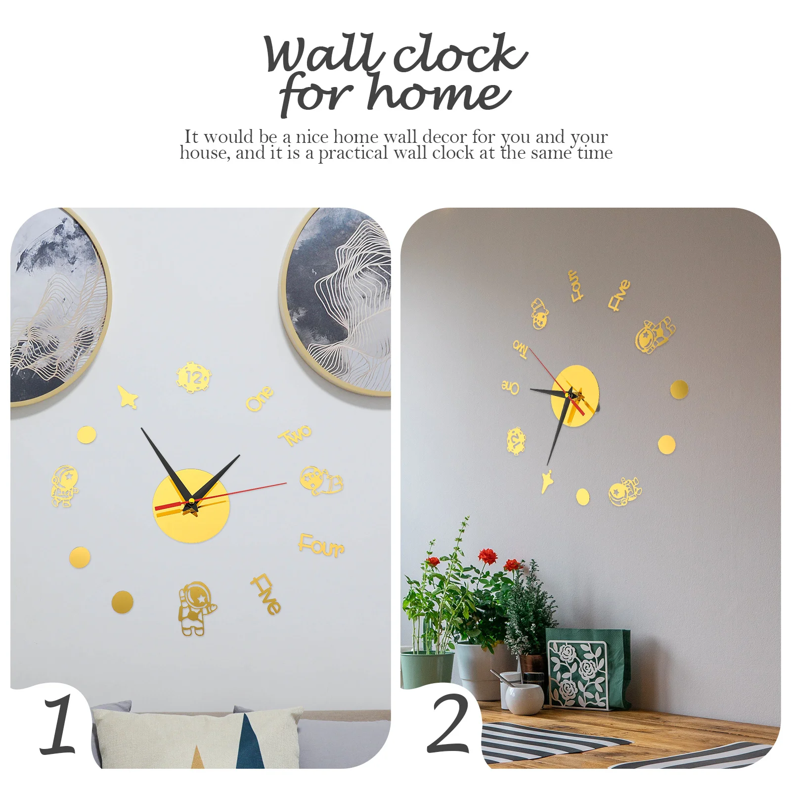 

1Set Modern Spaceman Wall Clock Silent Mute Decorative Wall Hanging Clock Simple Design Home Office Bedroom Decor