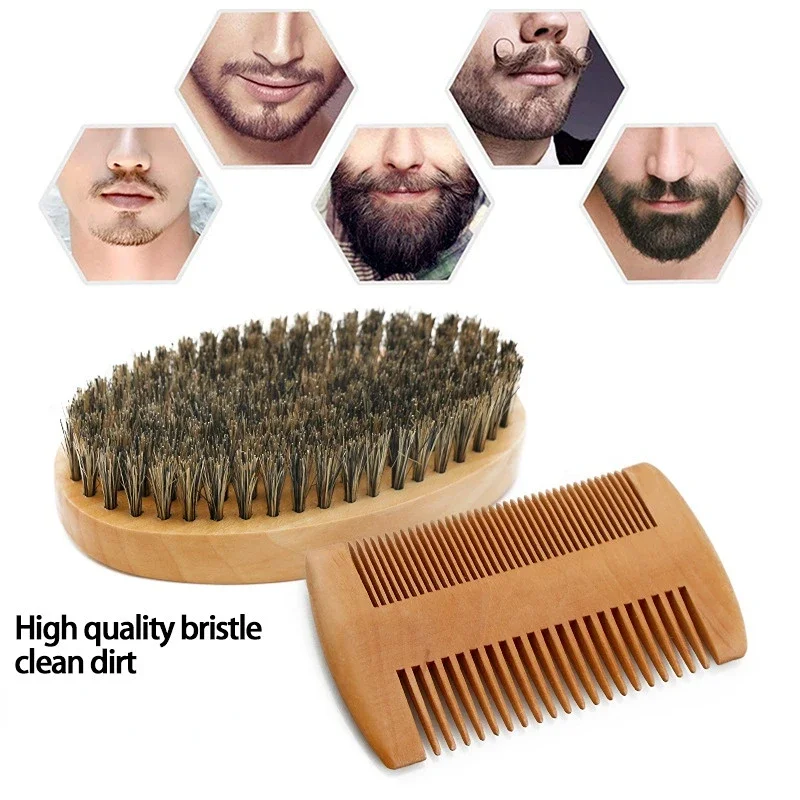 2pcs/set Boar Bristle Men's Shaving Brush Portable Barber Natural Beard Brush For Facial Cleaning Tools Styling Tool