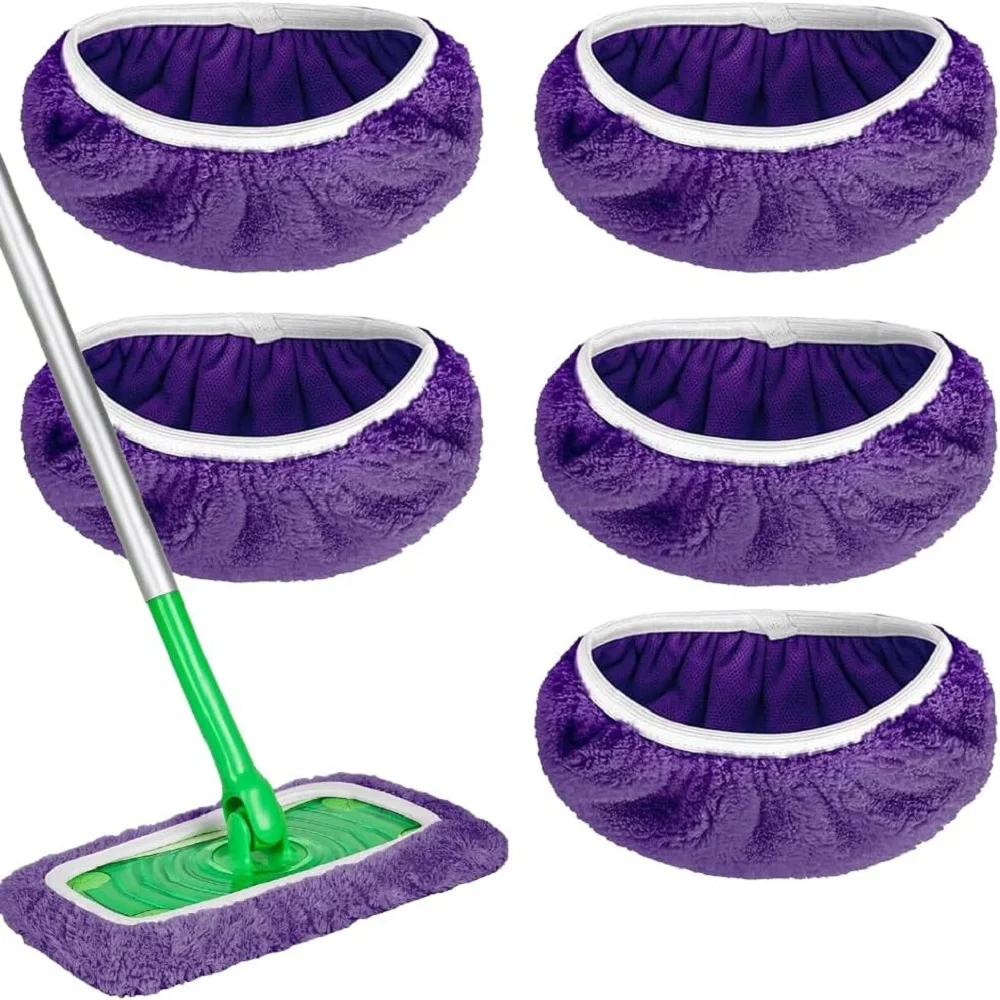 

5 Pack Green Reusable Microfiber Mop Pads Wet and Dry Flat mop Cover Washable Wet Replacement Pads Refill for Floor Cleaning