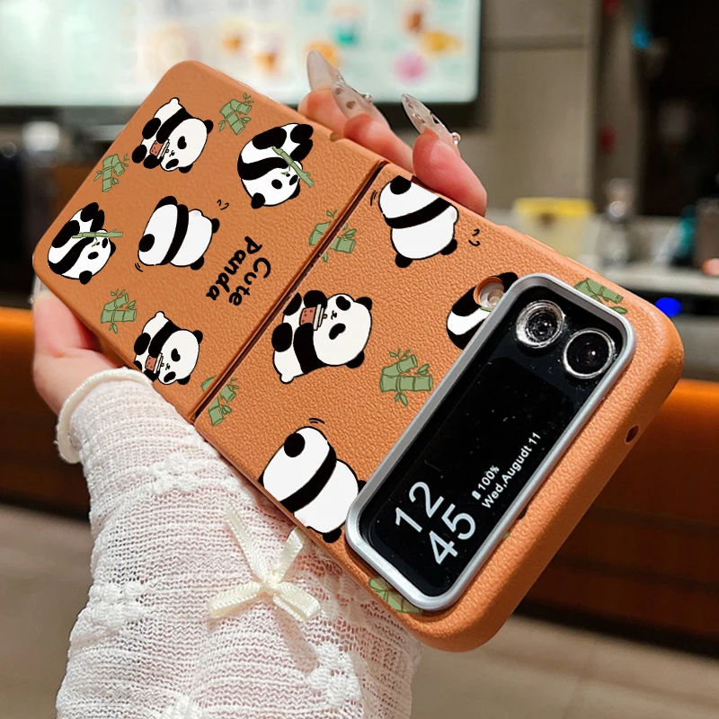 For Samsung Galaxy Z Flip6 Flip5 Flip4 Case Bamboo Panda Leather Texture Soft Silicone Folding Cover For Samsung Z Flip 6 5 4 3