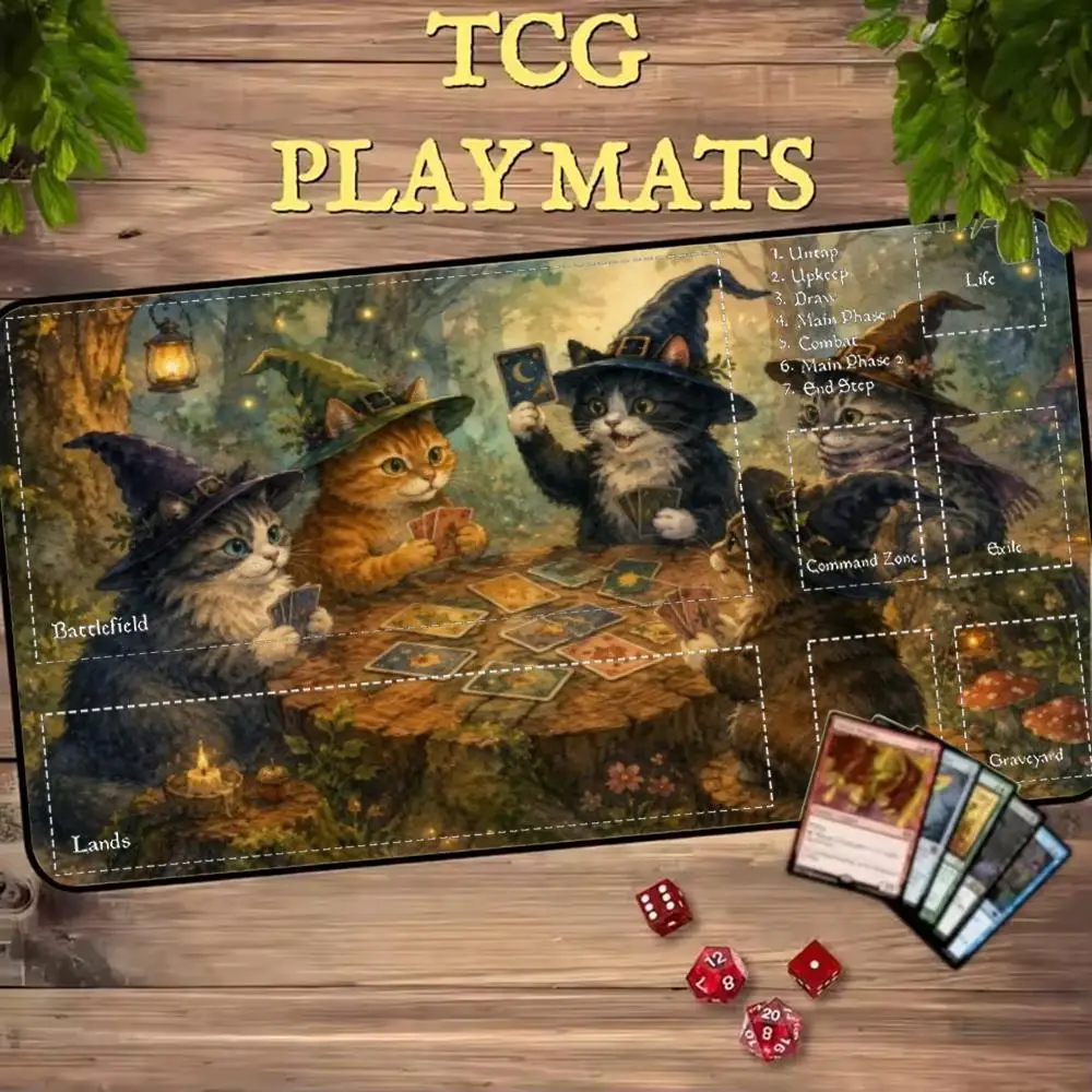 Witch Cats Play Cards Magic Forest Large TCG Playmat MTG Mat Anti-Slip Stitched Edge Durable Commander Desk tapete magic mtg