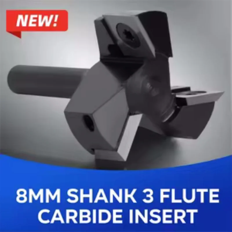 

8mm Shank 3 Flute Carbide Insert Surfacing Router Bit, CNC Wood Planer Bit for Slab Spoilboard Face Milling