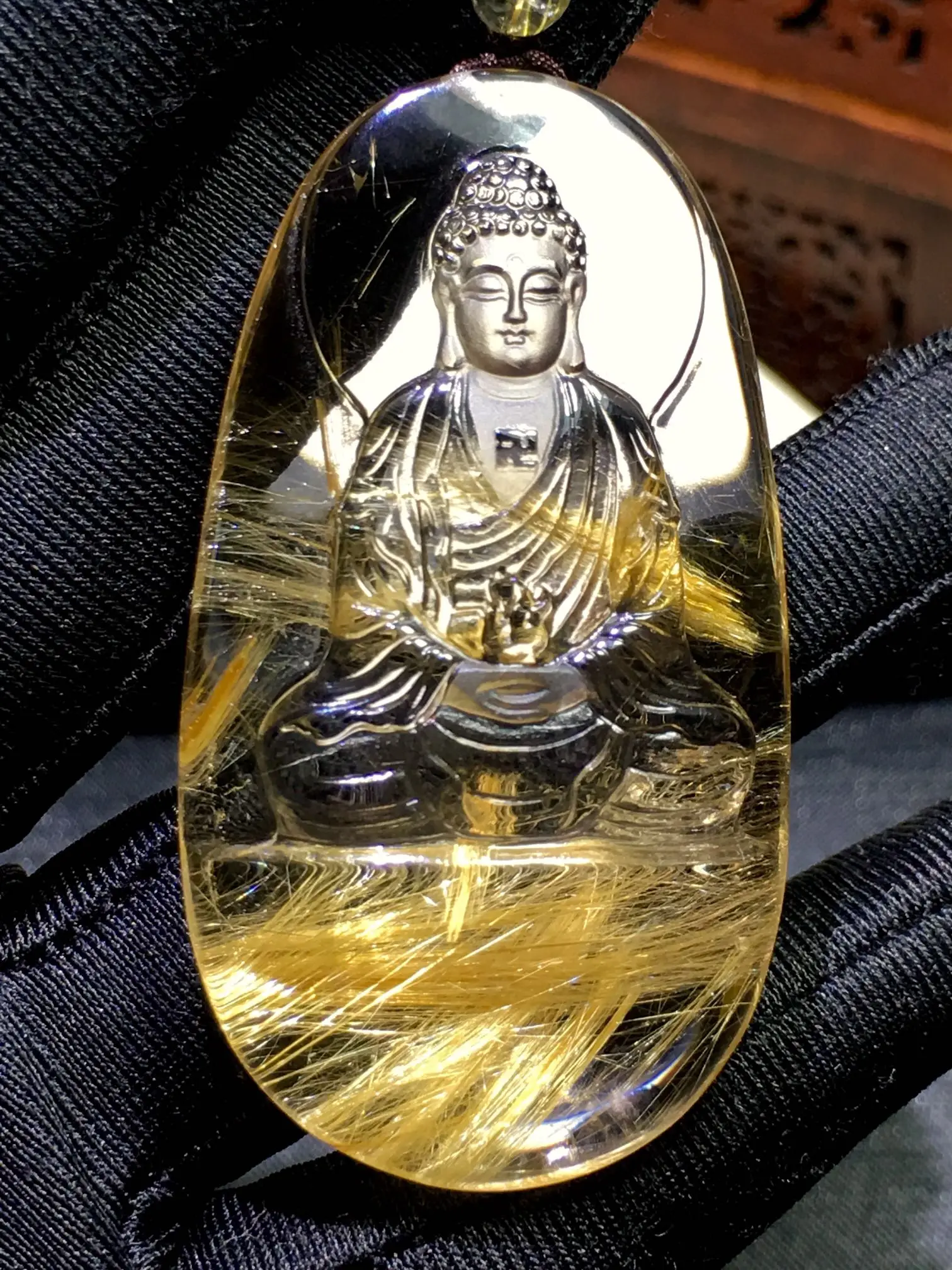 Natural Gold Rutilated Quartz Pendant Guanyin Rutilated Quartz Water Drop 54.30.13mm Women Brazil AAAAAAA