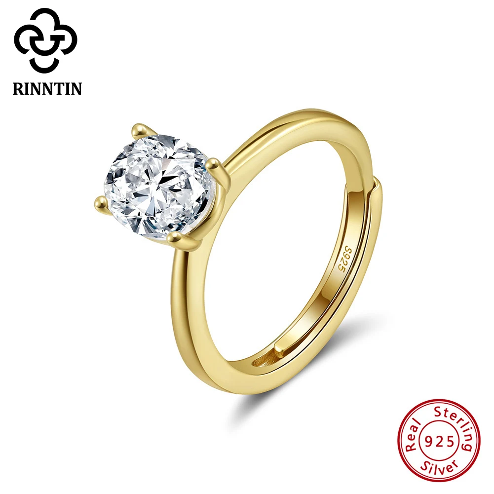 

Rinntin Genuine Eternity Ring 925 Sterling silver 8A Cubic Zirconia Charm Wedding Band Rings for Women Open Finger Ring LZR35