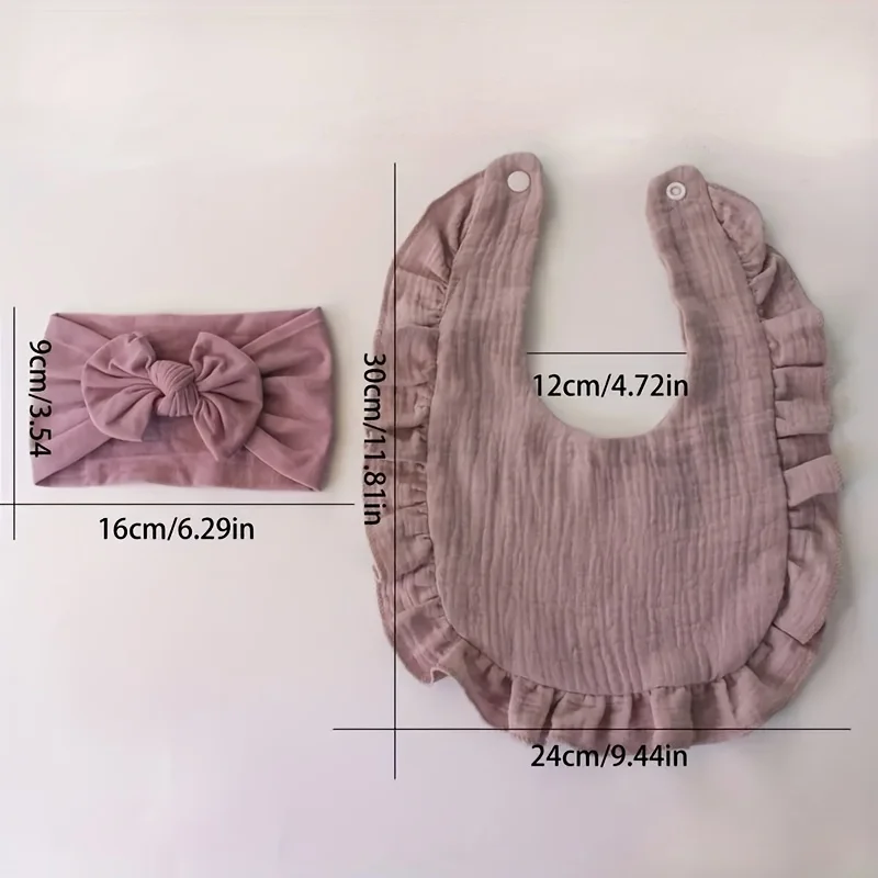 6Pcs/Lot Ribbed Baby Bibs Hair Bows Headbands for Baby Boys Girls Ruffled Flower Saliva Towel Feeding Burp Cloth Scarf Headwear image 6