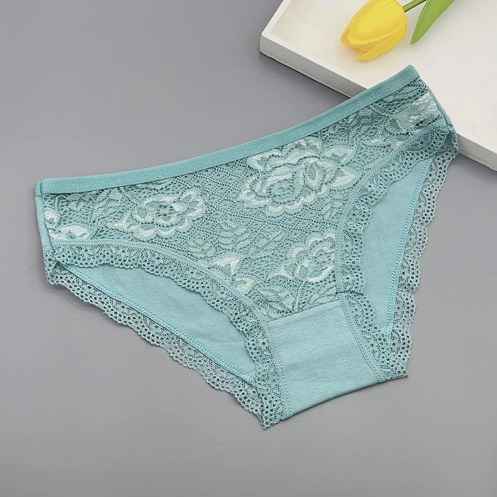 Moonflame 5 pezzi slip da donna in cotone trasparente con pizzo tinta unita a vita bassa