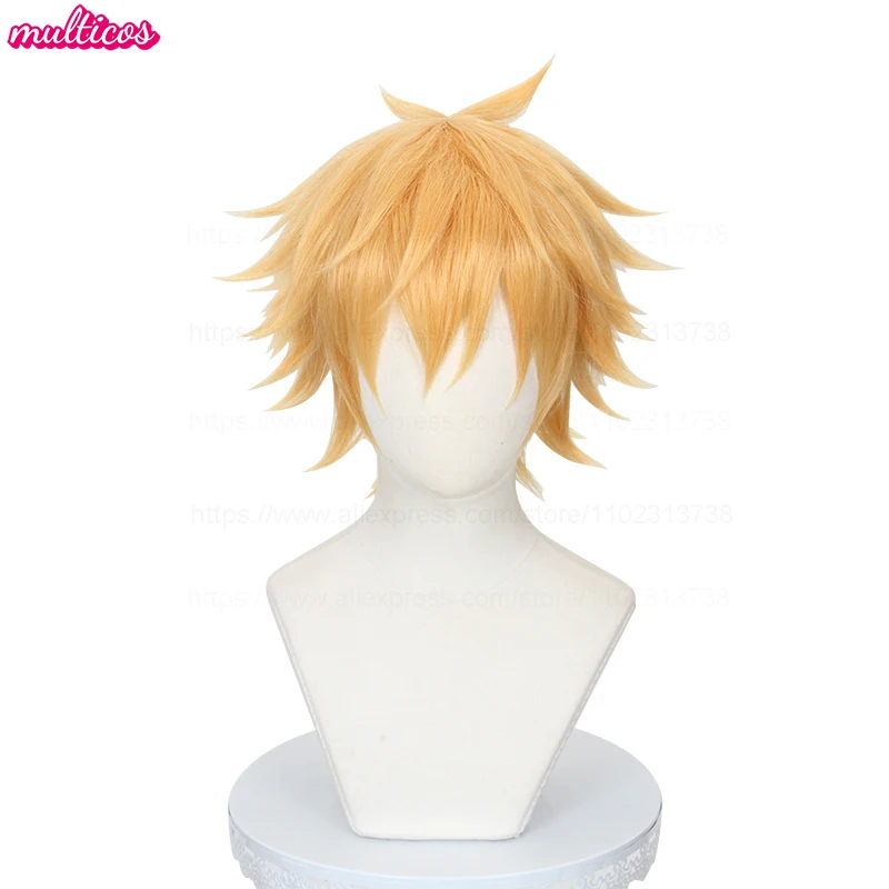 عالية الجودة Denji شعر مستعار تأثيري قصيرة الطبقات الذهبي مقاومة للحرارة الشعر الاصطناعية هالوين كرنفال أنيمي الباروكات + غطاء شعر مستعار #2