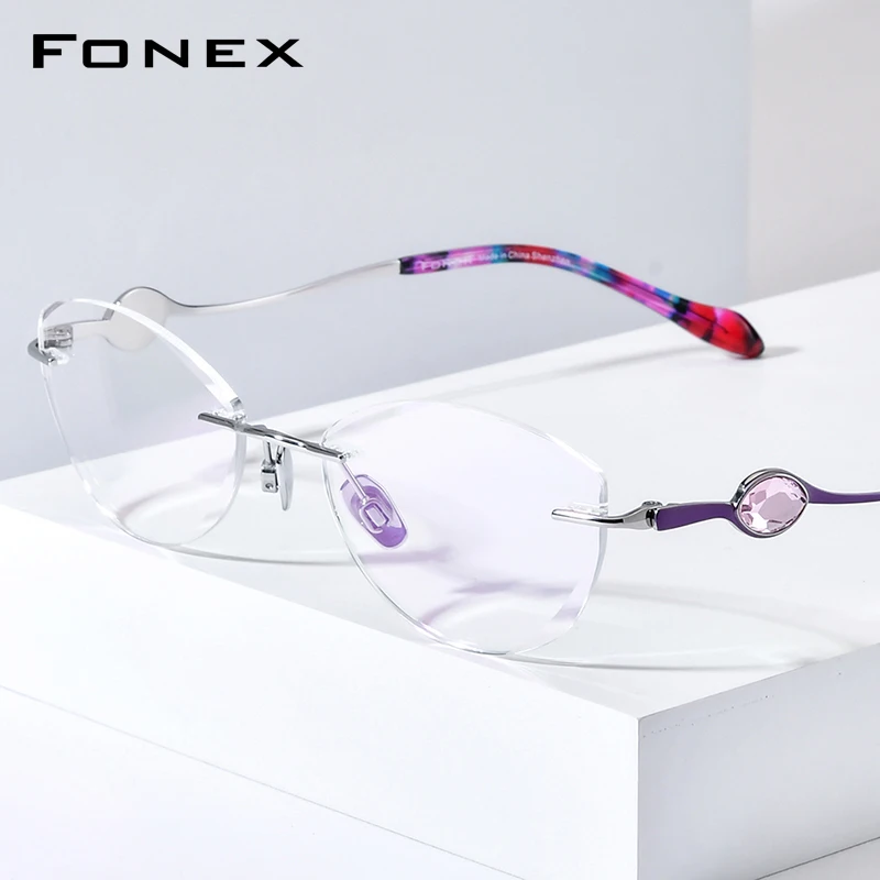 FONEX Titanium Eyeglasses Frame Women Rimless Luxury Brand Designer Diamond Frameless Glasses High Quality Japanese Eyewear 6122
