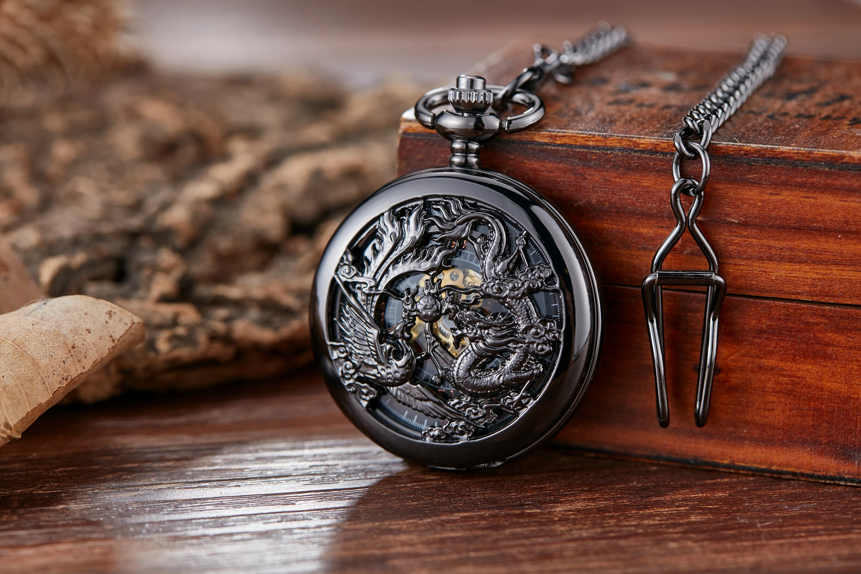 Chinoiserie Double Cranes Playing With Pearls Pattern Hollowed Out Relief Dragon Type Manual Mechanical Large Pocket Watch Clock