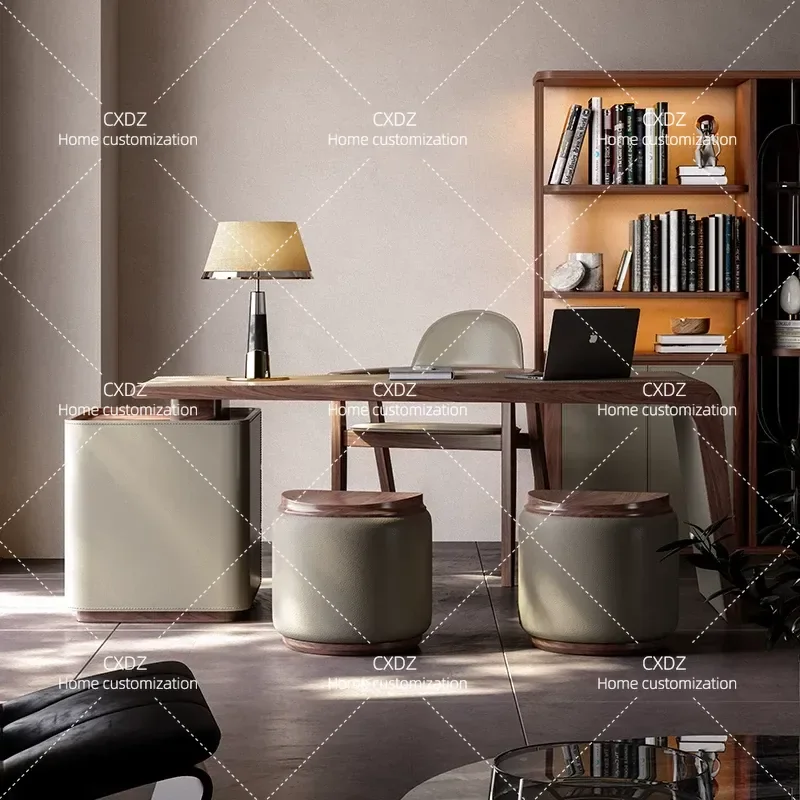 Retro Saddle Leather Desk Lamp Modern Luxury High End Study Table Light Household Solid Wood Computer Desk Lighting Fixture