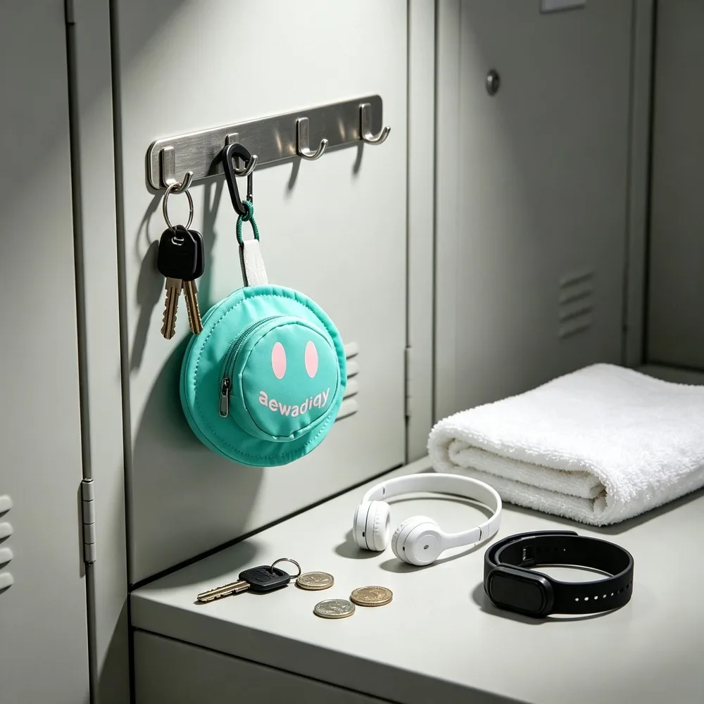 1 Pack Trendy Mint‑Green Hat‑Shaped Mini Storage Pouch, Hanging Zipper Coin & Key Purse, Small Earbud Cosmetic Change Wallet with Carabiner Braided Rope, for Backpack Travel Camping, 14cm Diameter