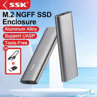 SSK Aluminum M.2 SATA SSD Enclosure Type-C External SSD Adapter Tool-Free Support UASP Trim for M.2 NGFF B Key/B+M Key PC Case