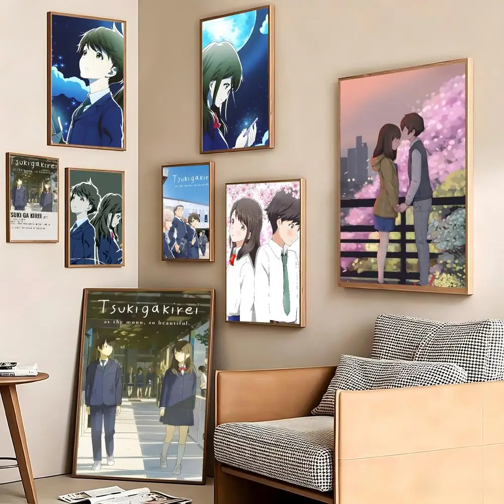 Anime Merch T-Tsuki ga kirei Poster Pegatina artistica HD autoadhesiva impermeable para salon dormitorio