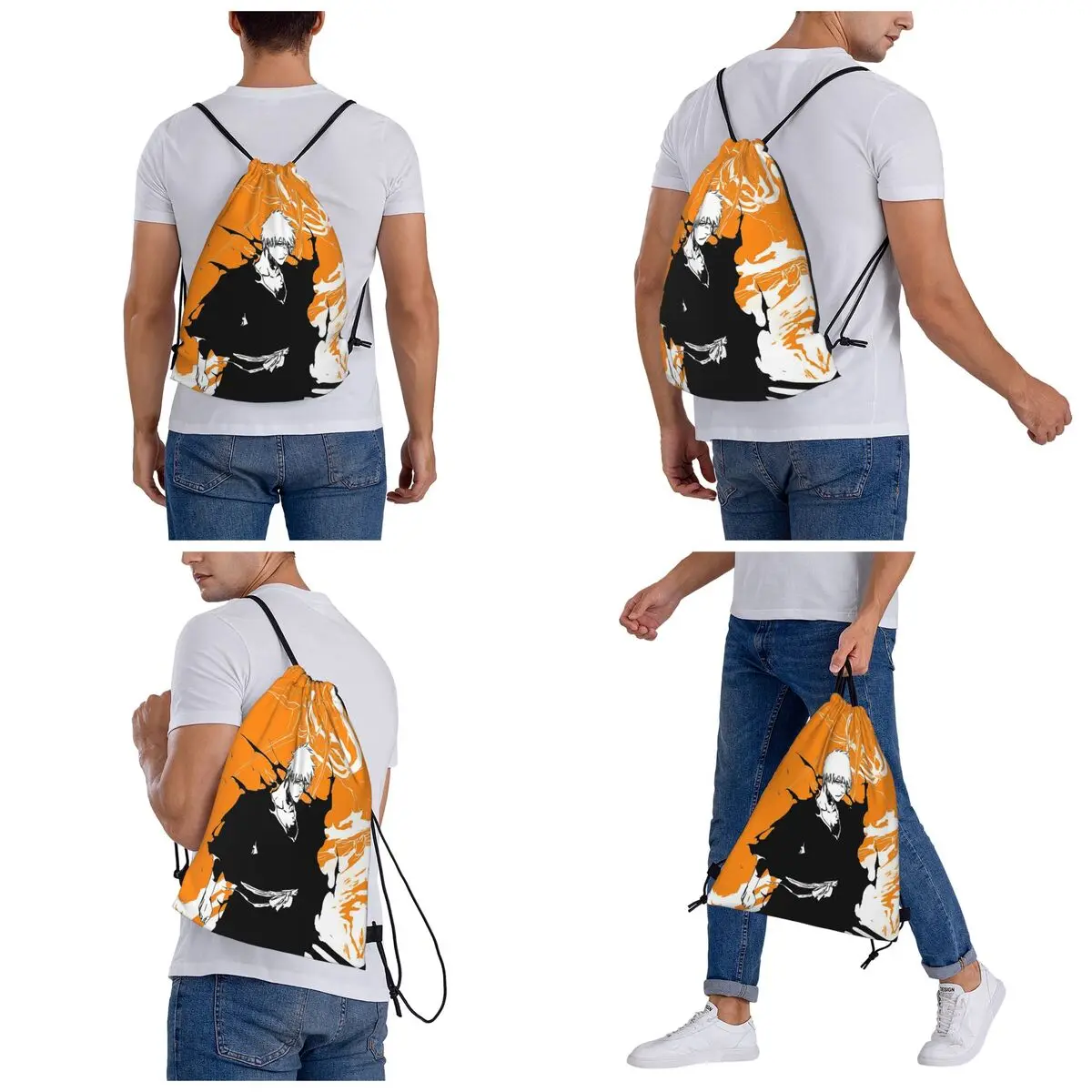 Orange Ichigo Kurosaki Anime Bleach Backpacks Fashion Drawstring Bags Storage Bag Book Bags for Travel School