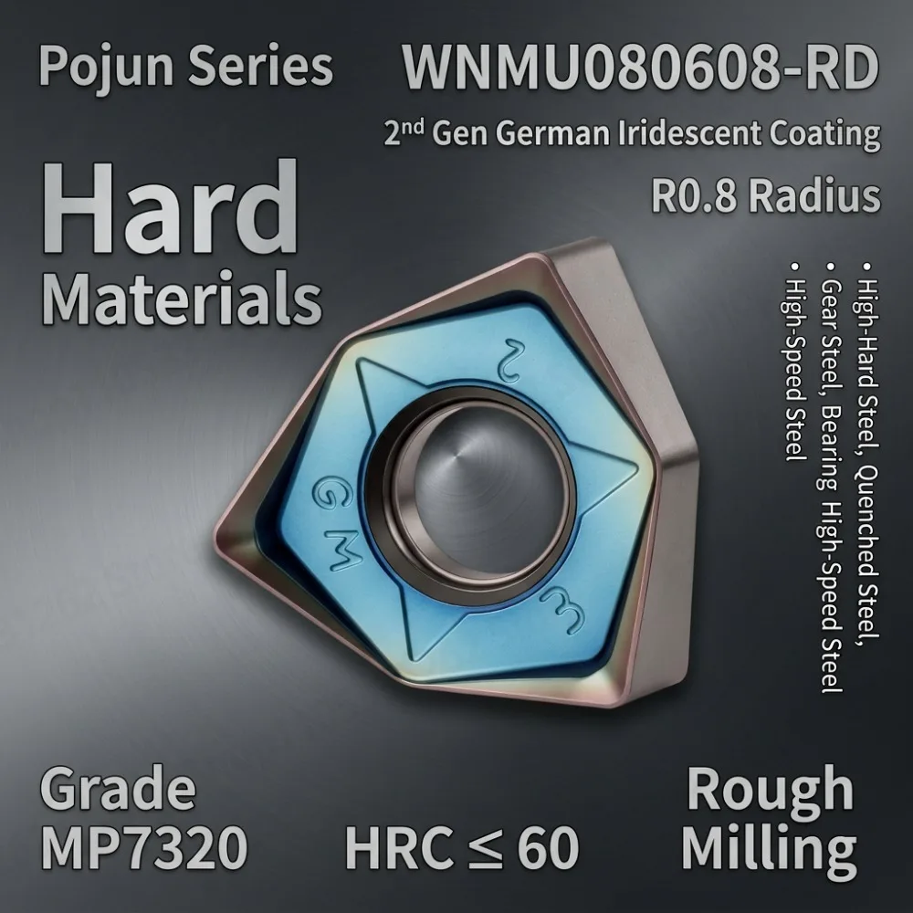 WNMU080608-RD Carbide Trigon Milling Insert R0.8 MP7320 for Hardened Quenched Gear Bearing and HSS Steel