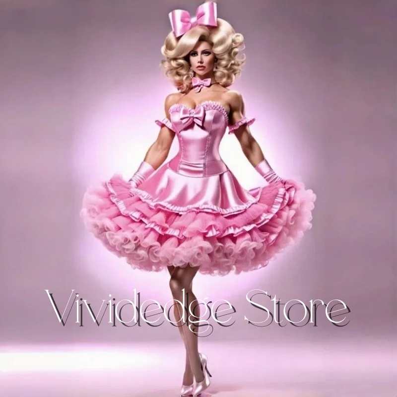 

Pink Medieval Cosplay Prom Dresses Sheath Short 18th Century A-Line Layered Hem Masked Ball Evening Gowns Customized