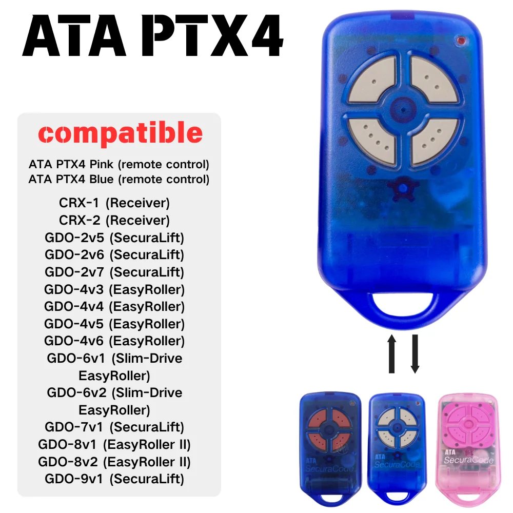 For ATA PTX4 SecuraCode Blue Garage Door Opener Remote Control Work With CRX-1 CRX-2 GDO-2v5 2v6 2v7 Garage Door Opener Receiver
