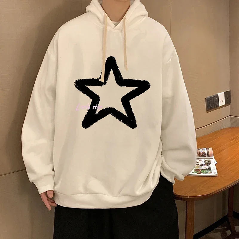 

Men's Oversized Hoodie Off White 5XL Hoodies with Hat Over size for Men Star Print Man Casual Wear Hoody Male Sweatshirt