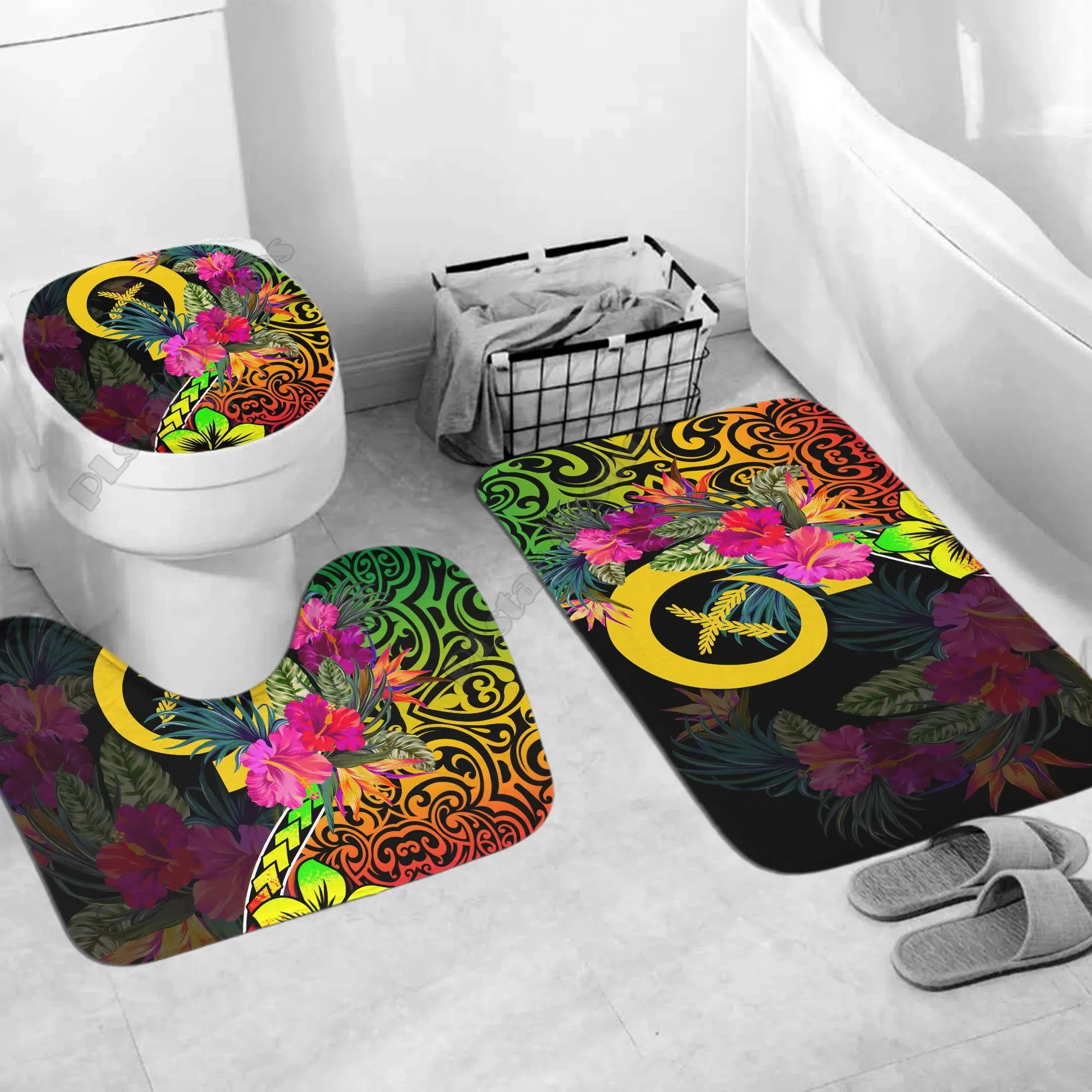 Vanuatu Bathroom Set Proud Ni - Van Special Version 3D All Over printed Bathroom Pedestal Rug Lid Toilet Cover Bath Mat Set