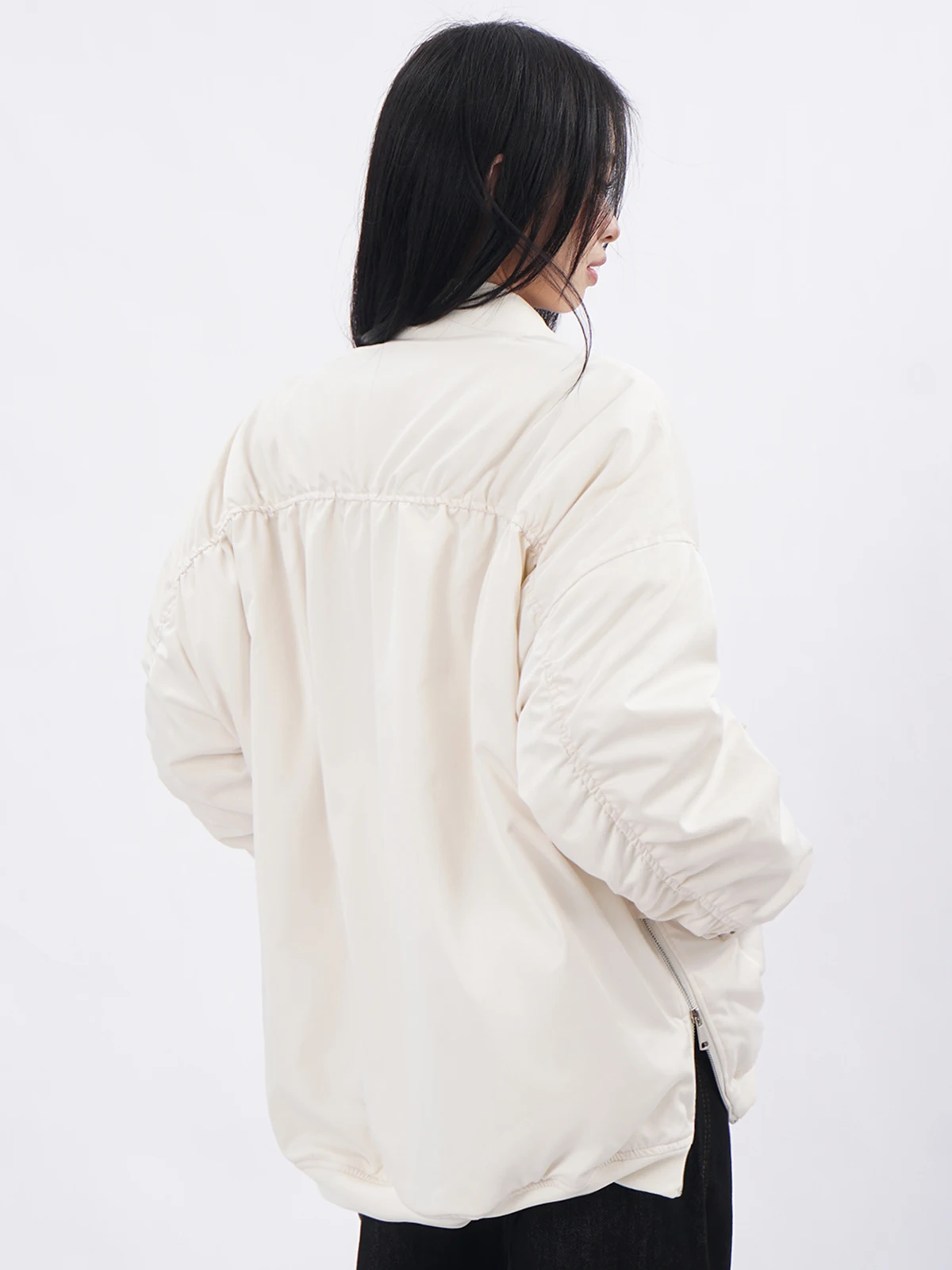 

American High Street Sle Baseball Jaet Women's Loose Cotton Lined Coat Stand Collar Asymmetrical Hemline Winter Outerwear