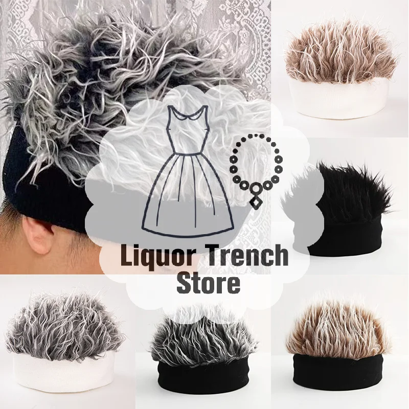 Silly Wig Cap: Short Hair Themed Hat for Women and Men; Cool Streetwear Beanie with Spiked Mock Hair, Old-school Hats