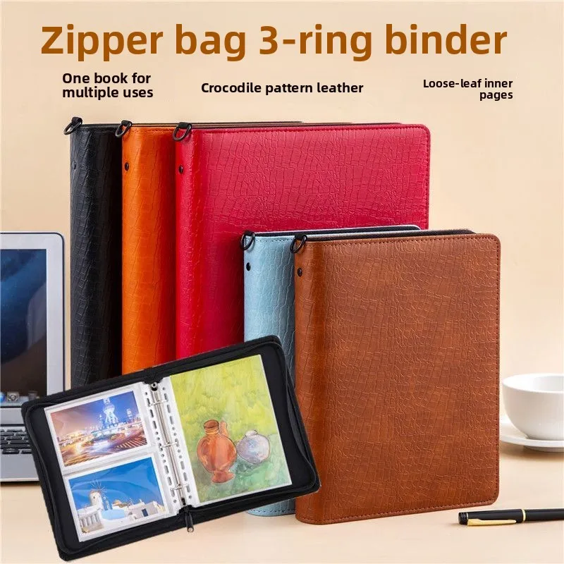 Crocodile Embossed A4/A5 PU Leather Zippered Binder– Loose-Leaf Ring Album for Photos, Music