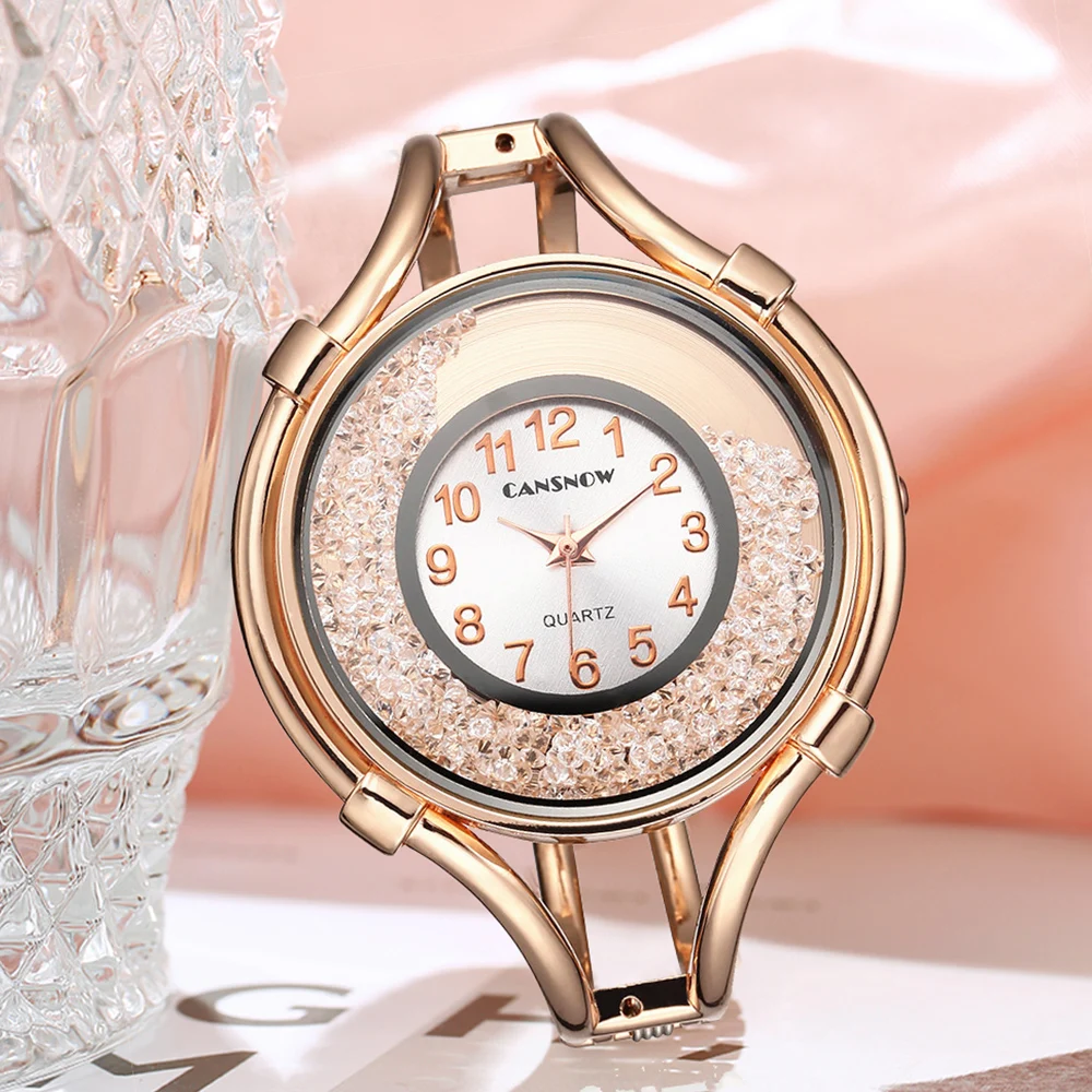 Relojes de Mujer, Reloj de pulsera de cuarzo con diamantes dorados, Reloj de pulsera con esfera grande para Mujer, Reloj de acero inoxidable, regalo