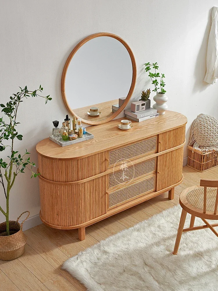 

Japanese-Style Solid Wood Rattan Makeup Table Dresser